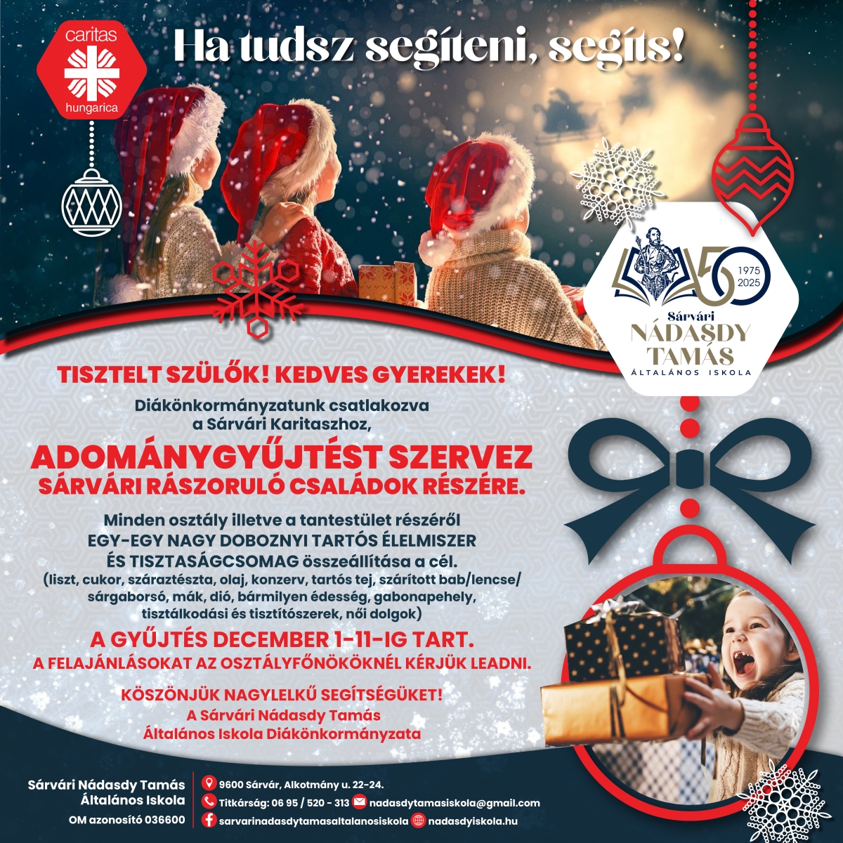 Karácsonyi adománygyűjtés sárvári rászoruló családoknak