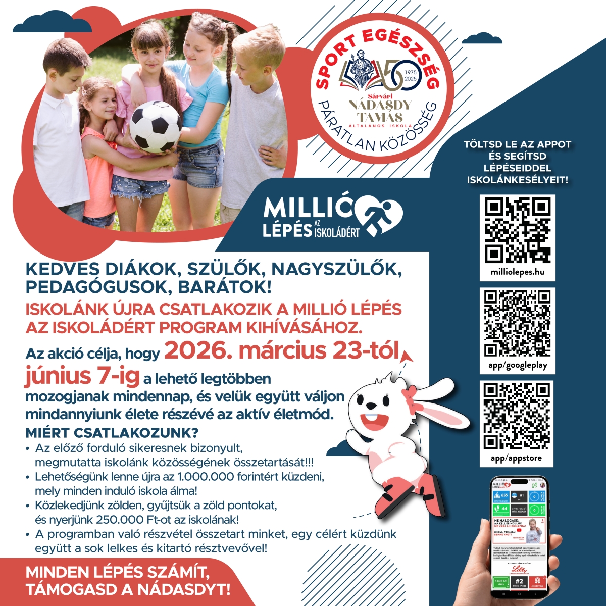 Millió lépés az iskoládért 2026 tavasz