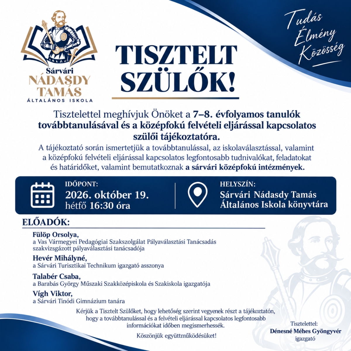 Tájékoztató szülői értekezlet 7.8. évfolyamos tanulók szüleinek